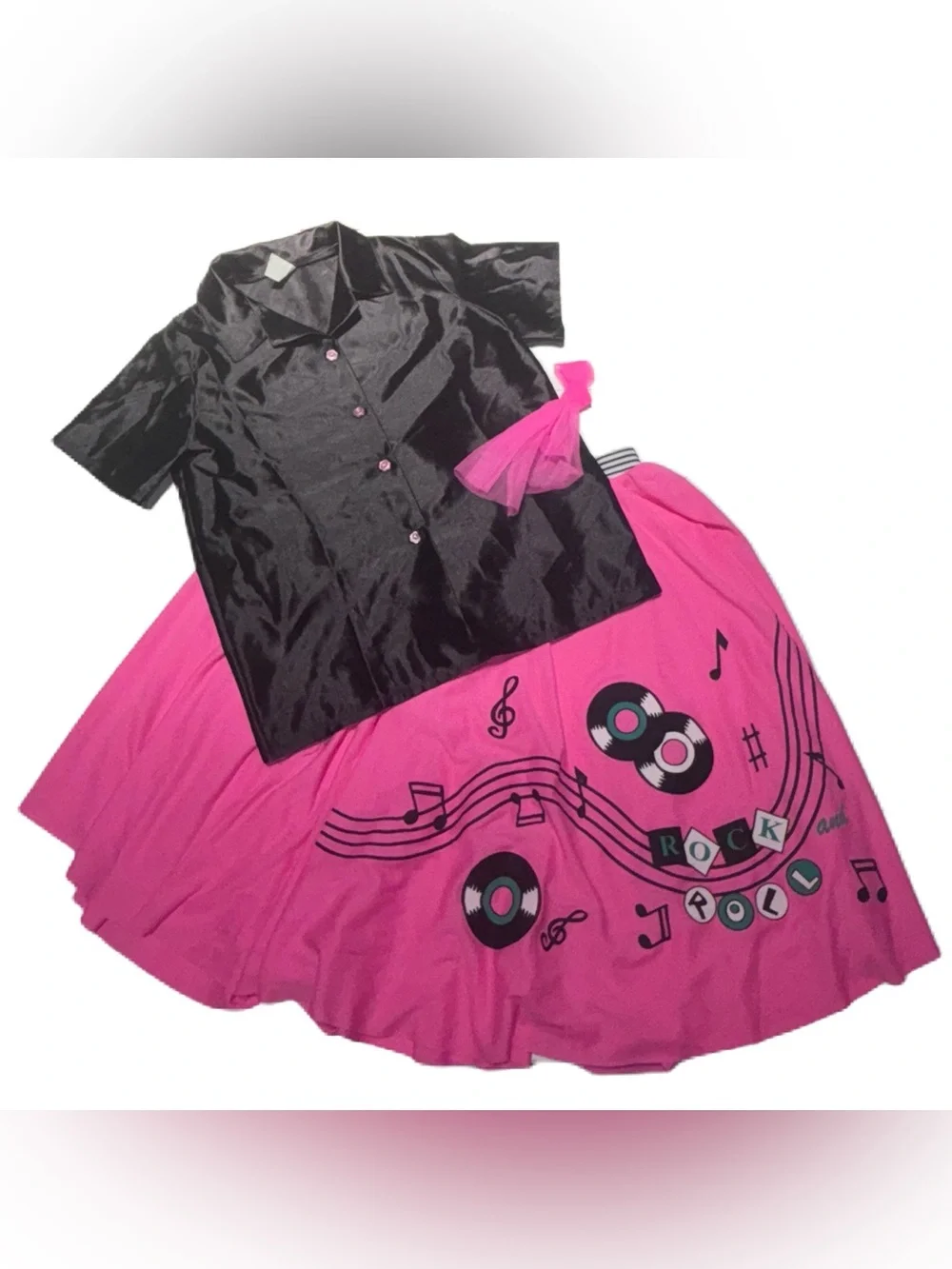 Girls' Pink Rock 'n' Roll 50’s 3 Piece Costume - Skirt Neckerchief Shirt 12/14